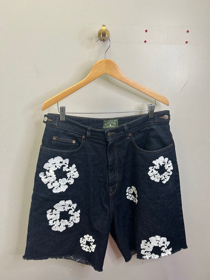 Preowned Denim Tears Raw Wreath Denim Shorts Size Large