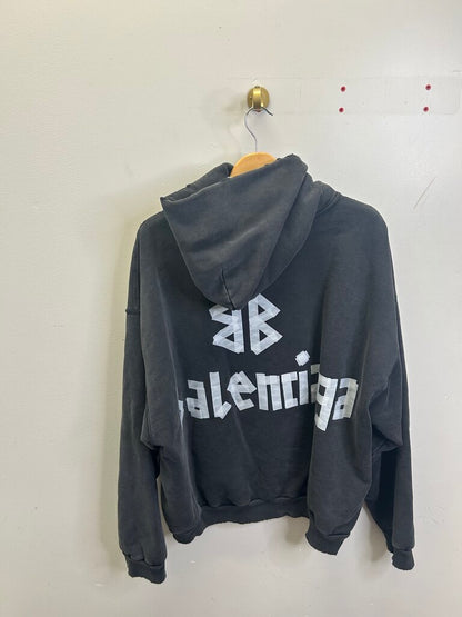 Preowned Balenciaga Washed Black Tape Hoodie Size Large