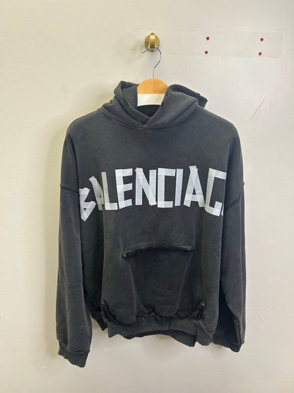 Preowned Balenciaga Washed Black Tape Hoodie Size Large