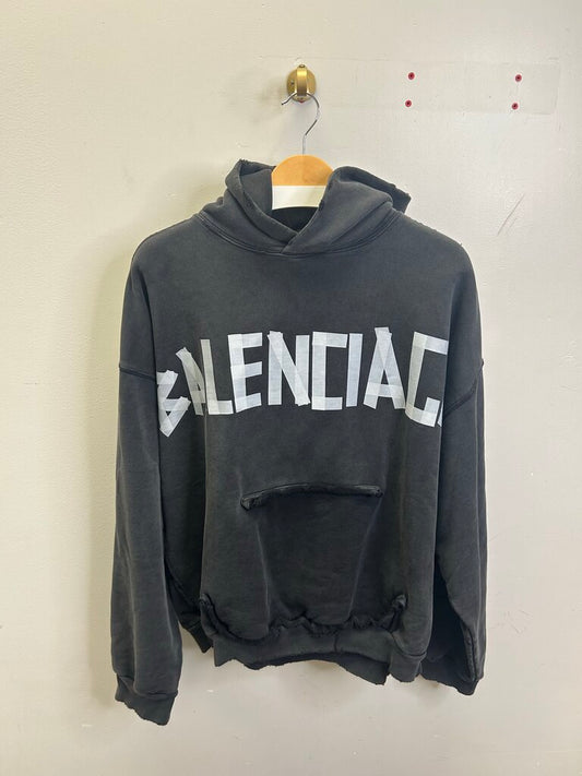 Preowned Balenciaga Washed Black Tape Hoodie Size Large