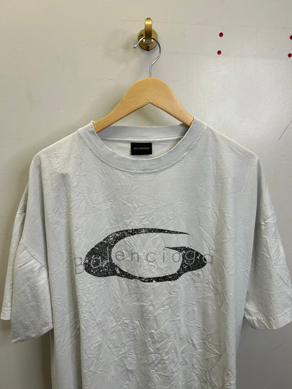 Preowned Balenciaga White Oval Logo Tee Size XL