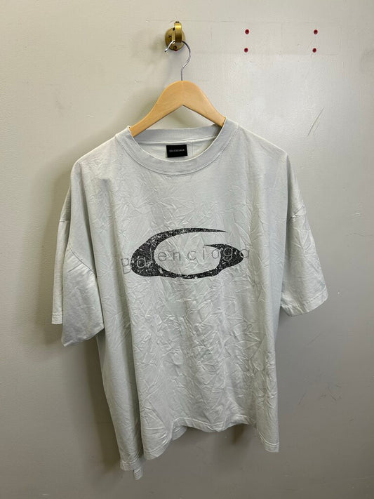 Preowned Balenciaga White Oval Logo Tee Size XL