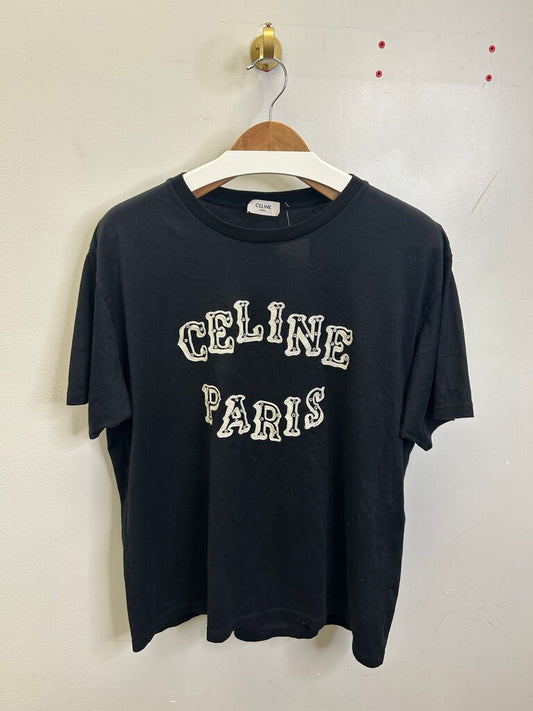 Preowned Celine Paris Cream Studded Black Tee sz.XL