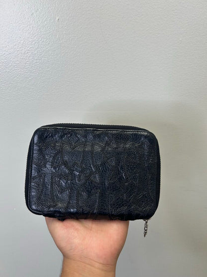 Preowned Chrome Heart Multi Patch Black Zip Wallet