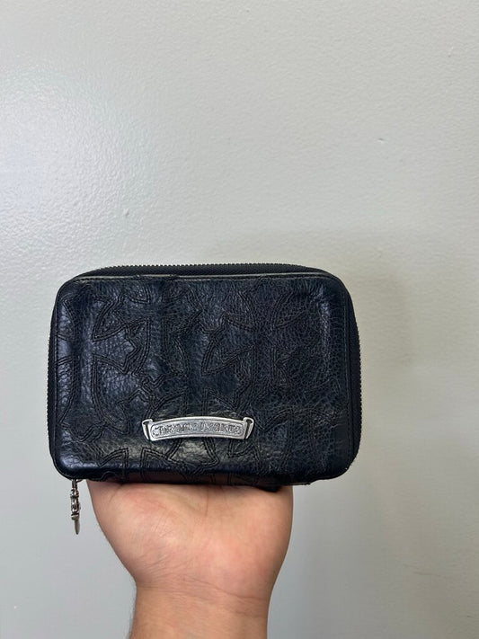 Preowned Chrome Heart Multi Patch Black Zip Wallet