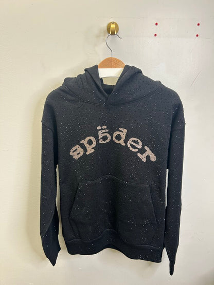 New Sp5der Black Rhinestone Hoodie Size Smalll