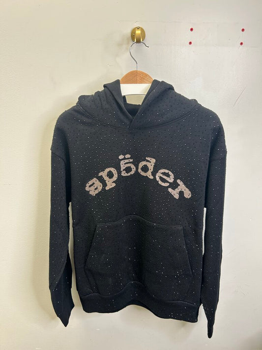 New Sp5der Black Rhinestone Hoodie Size Medium