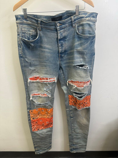 Preowned Amiri Lightwash Orange Bandana Size 36