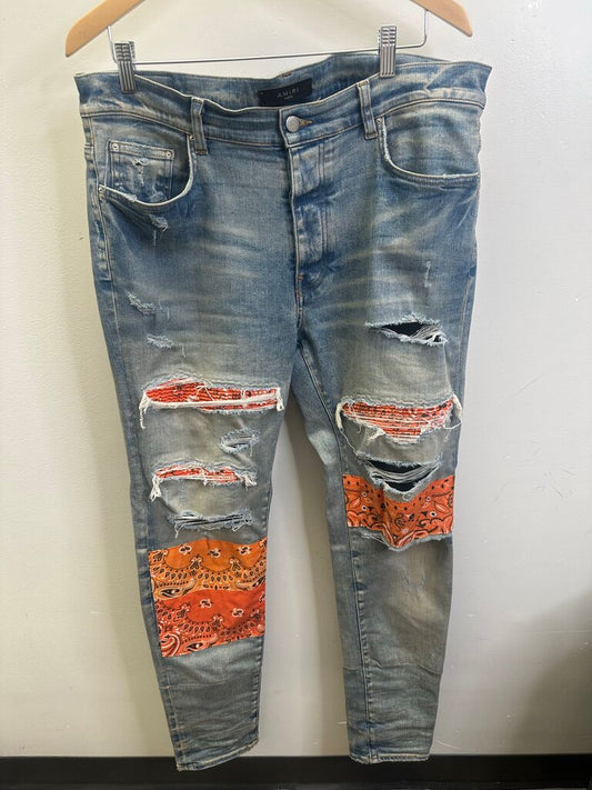 Preowned Amiri Lightwash Orange Bandana Size 36