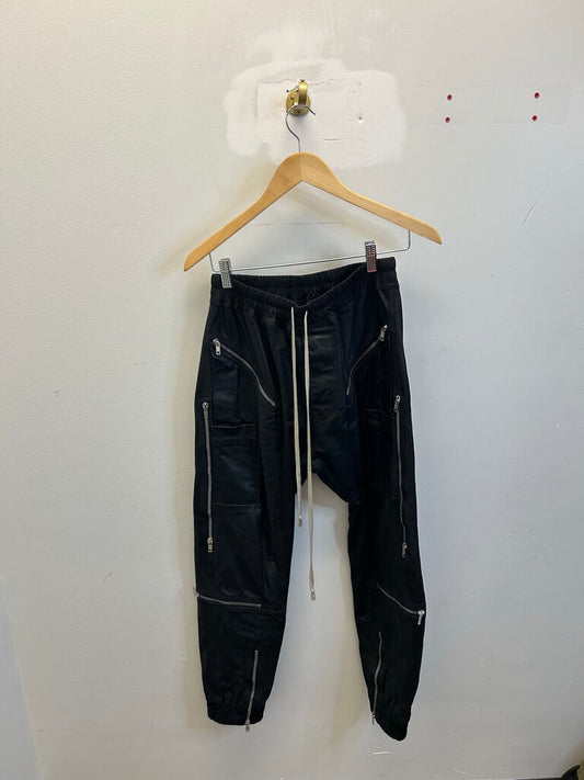 Preowned Rick Owens Black Leather Zip Pants Size 38
