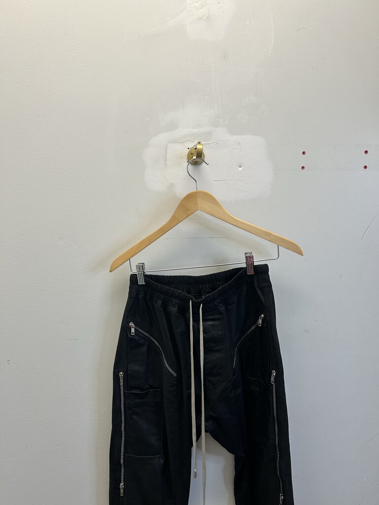 Preowned Rick Owens Black Leather Zip Pants Size 38