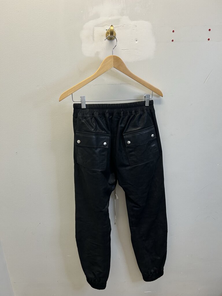 Preowned Rick Owens Black Leather Zip Pants Size 38
