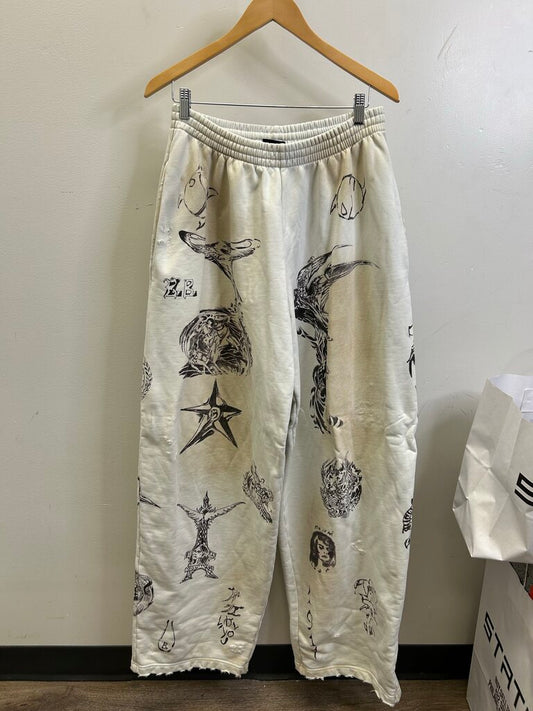 Preowned Balenciaga Graffiti Cream Sweatpants size L
