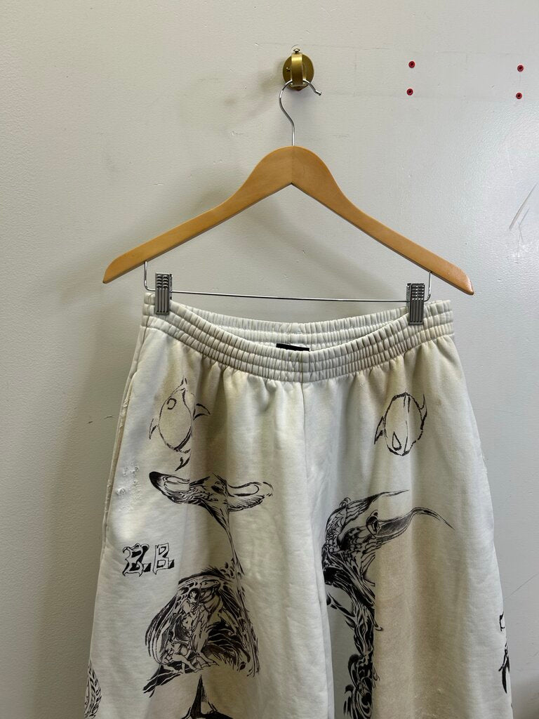 Preowned Balenciaga Graffiti Cream Sweatpants size L
