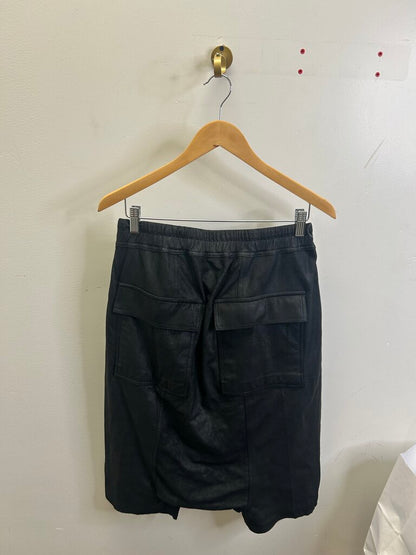 Preowned Rick Owens Cracked Leather Black Shorts size S/M