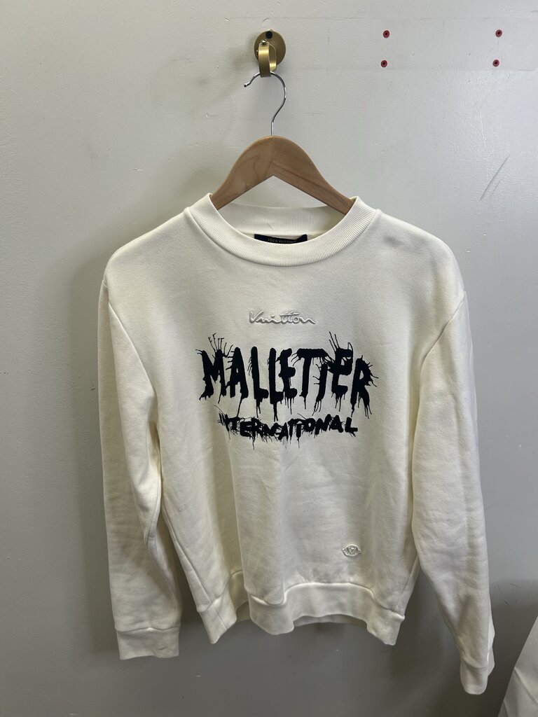 Preowned Louis Vuitton Cream Black Paint Logo Crewneck size M