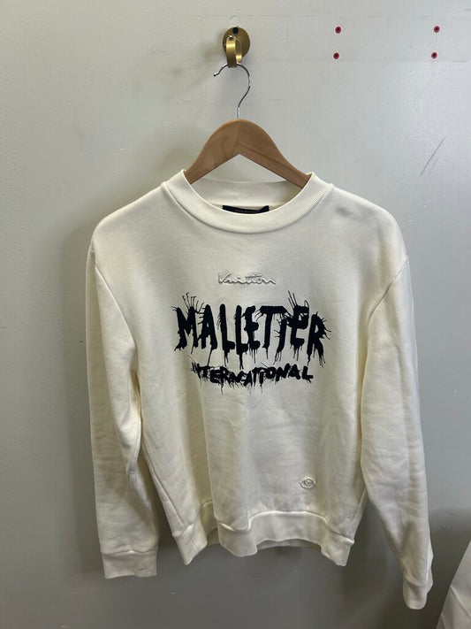 Preowned Louis Vuitton Cream Black Paint Logo Crewneck size M
