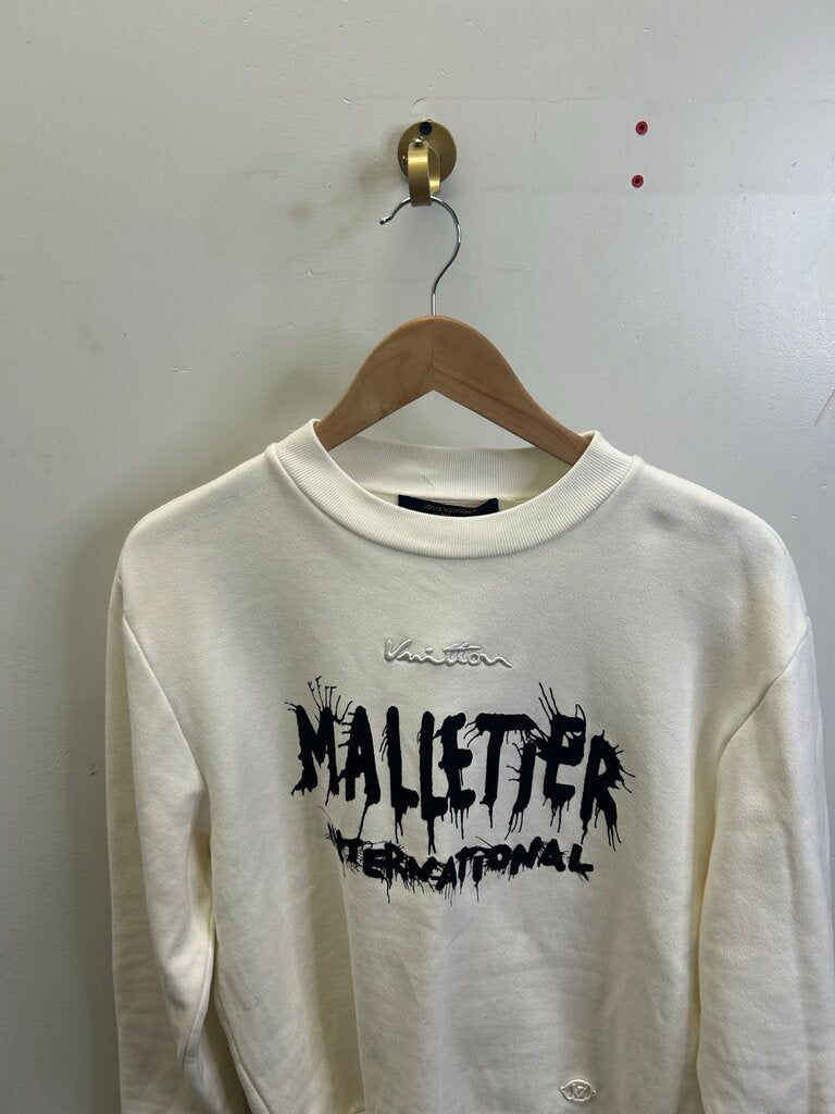 Preowned Louis Vuitton Cream Black Paint Logo Crewneck size M