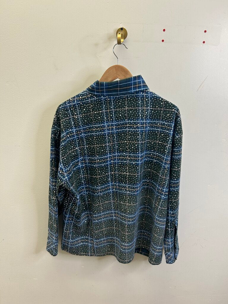 New HMDD Navy Green Rhinestone Flannel size L