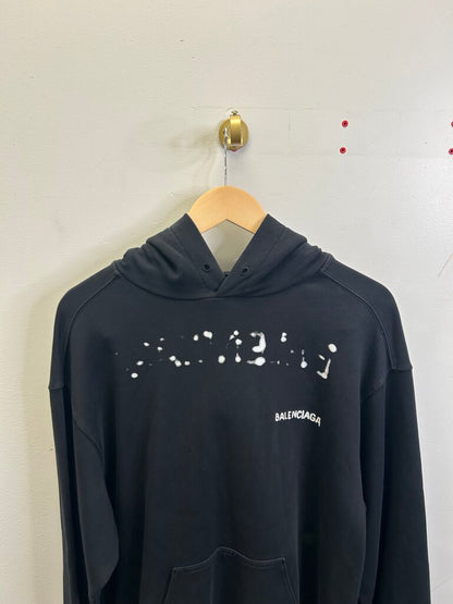 Preowned Balenciaga Faded Black White Hoodie size S