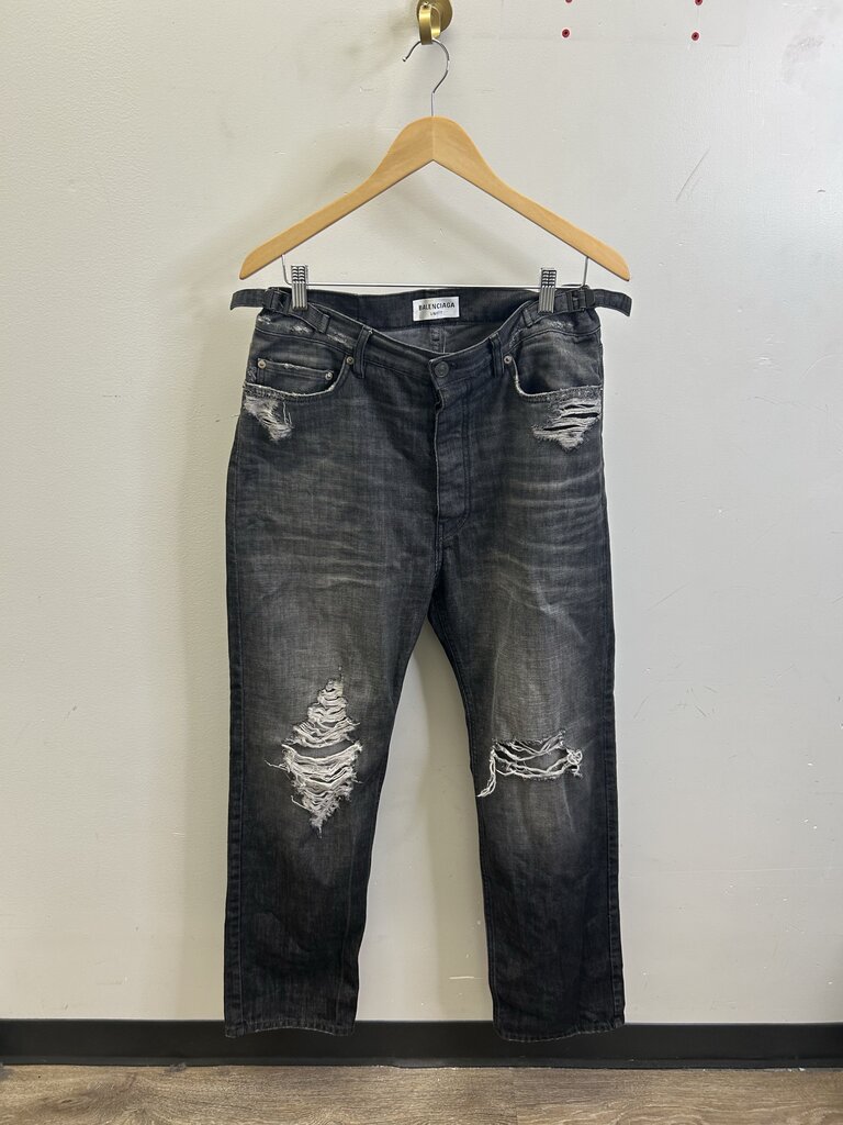 Preowned Balenciaga Distressed Knee Grey Denim Sz Xs