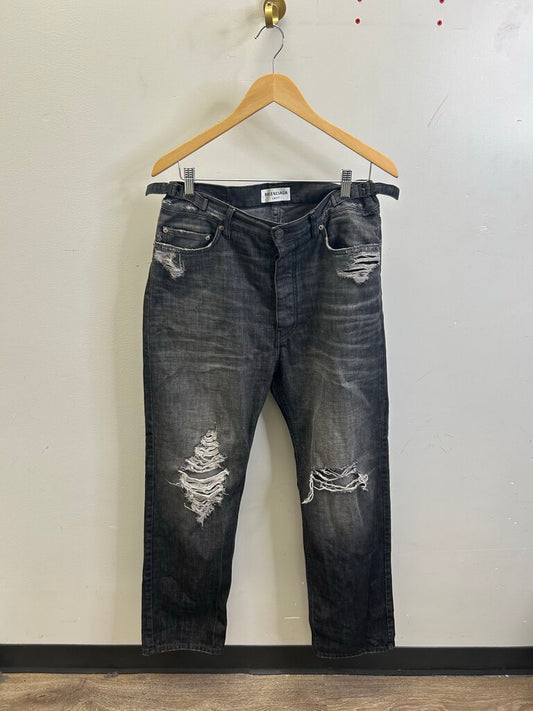 Preowned Balenciaga Distressed Knee Grey Denim Sz Xs