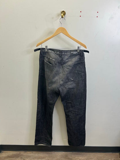 Preowned Balenciaga Distressed Knee Grey Denim Sz Xs