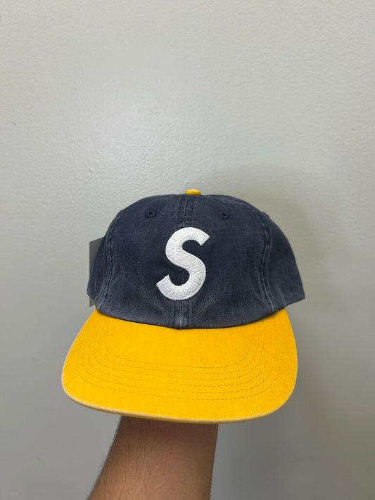 New Supreme Faded S Logo Cap Navy Yellow