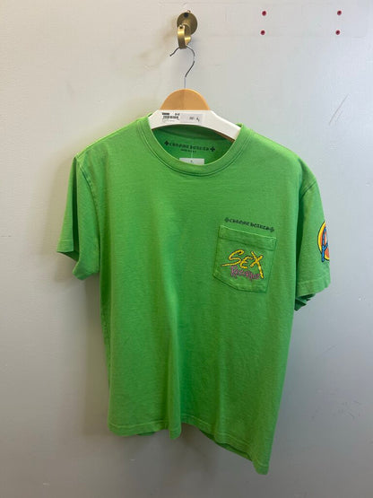 Preowned Chrome Heart Matty Boy Lime Green Sex Records Tee size L