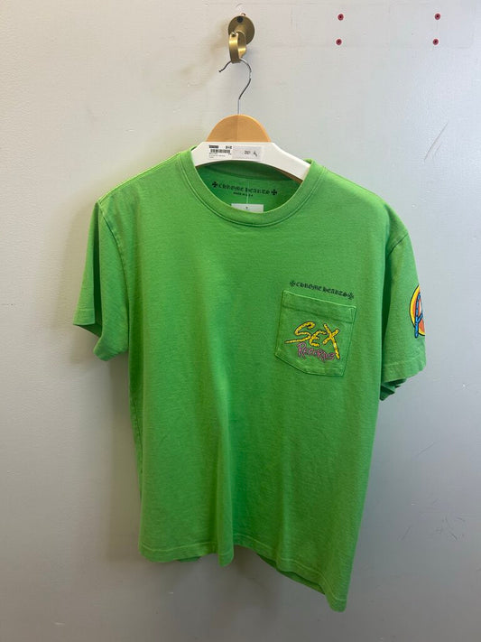 Preowned Chrome Heart Matty Boy Lime Green Sex Records Tee size L