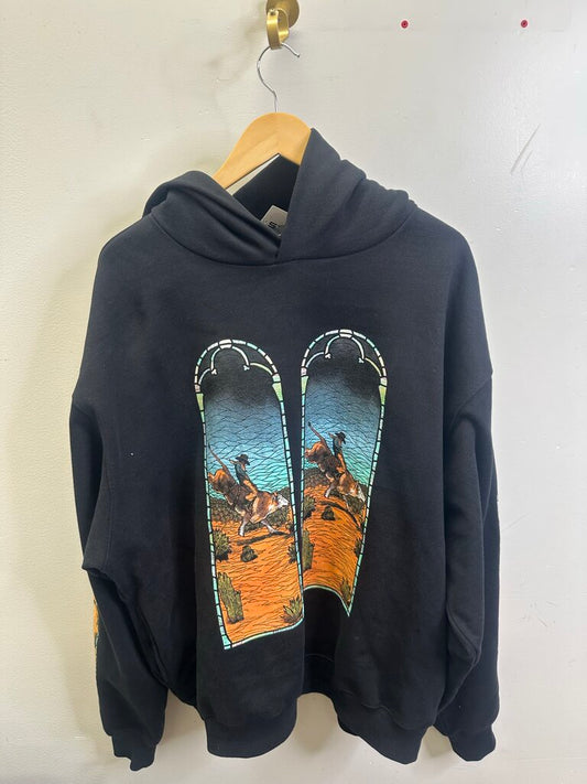 Preowned WDW Rodeo Stain Glass Black Hoodie size XL