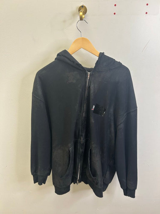 Preowned Balenciaga Black Mud Tap Logo Zip Up size 2XL