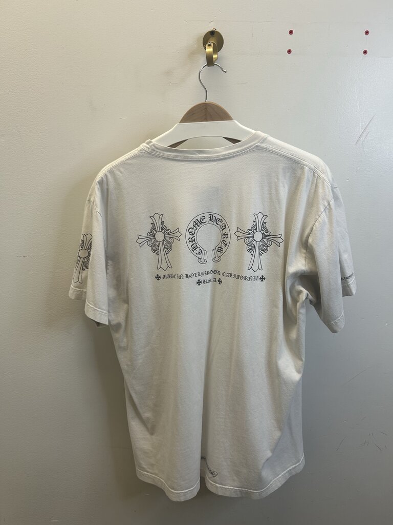 Preowned Chrome Hearts White Horseshoe Pocket Tee Size XL