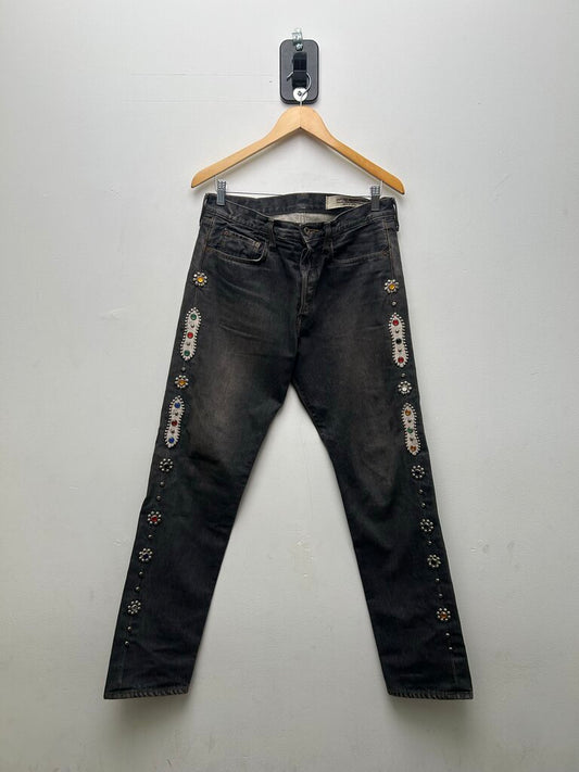 Preowned Kapital Black Rhinestone Jeans Sz.32