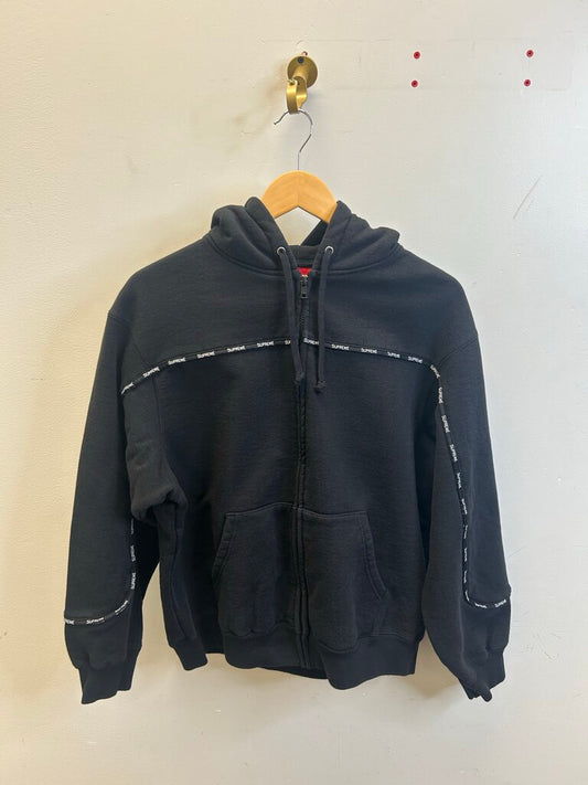 New Supreme Black piping Zip Up Hoodie Sz.Small