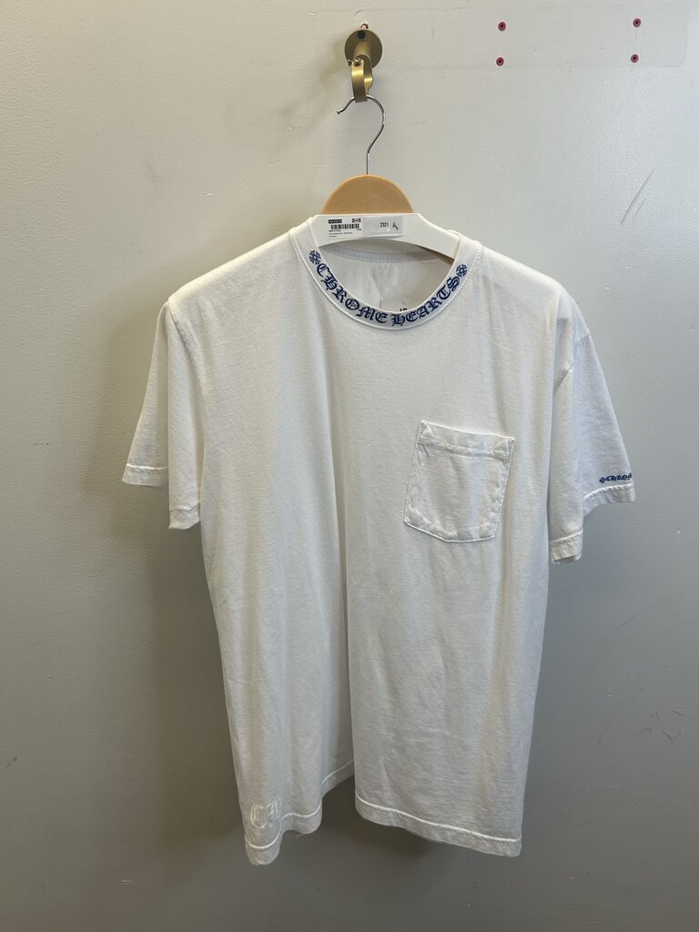 Preowned Chrome Heart Blue Color Logo White Tee size L