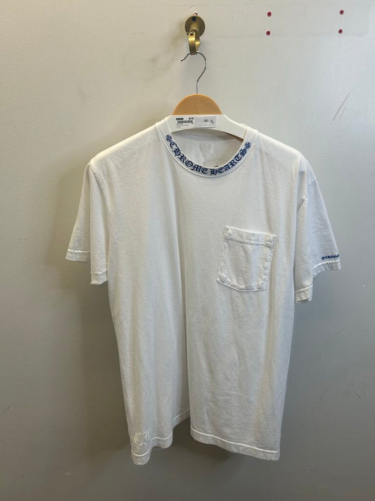Preowned Chrome Heart Blue Color Logo White Tee size L