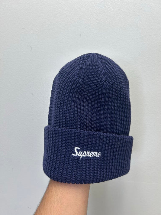 New Supreme Beanie Navy Cursive