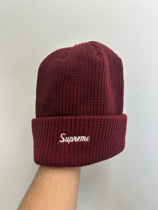 New Supreme Beanie Maroon Burgundy Cursive