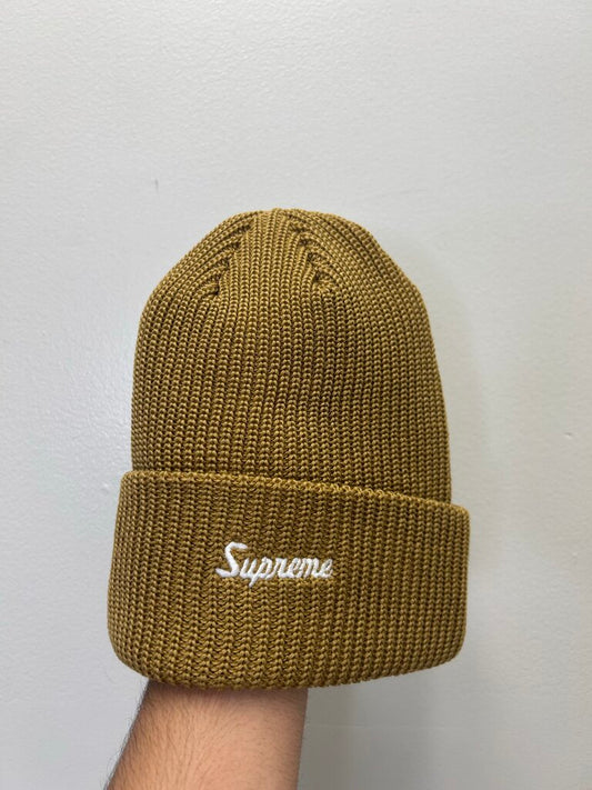 New Supreme Beanie Wheat Tan Brown Cursive