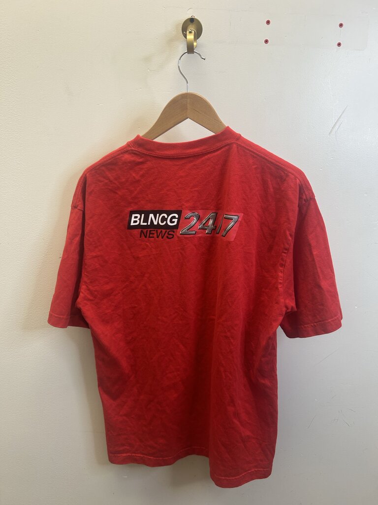Preowned Balenciaga Red News Tee Size Small
