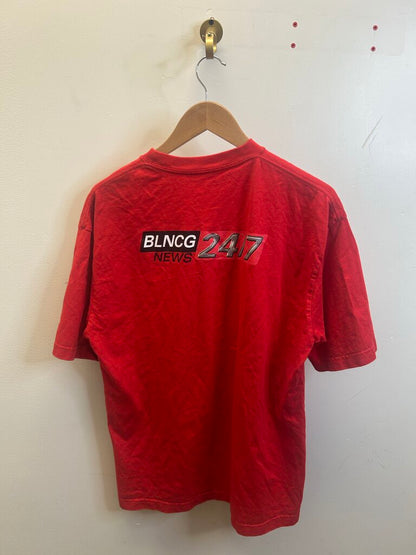 Preowned Balenciaga Red News Tee Size Small