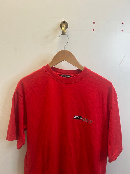 Preowned Balenciaga Red News Tee Size Small