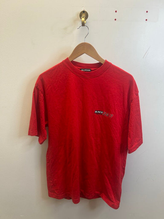 Preowned Balenciaga Red News Tee Size Small