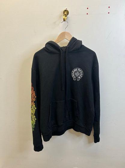 Preowned Chrome Heart Black Fade Orange yellow green Hoodie Sz .S