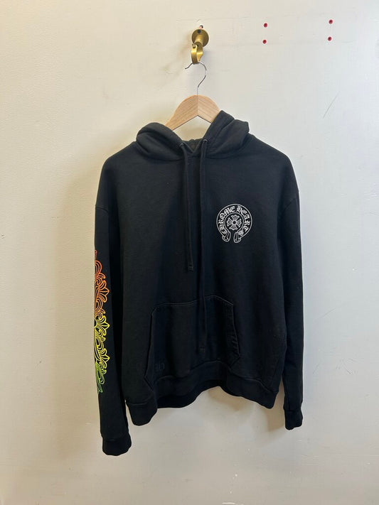 Preowned Chrome Heart Black Fade Orange yellow green Hoodie Sz .S