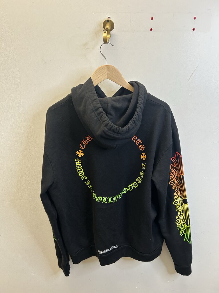 Preowned Chrome Heart Black Fade Orange yellow green Hoodie Sz .S