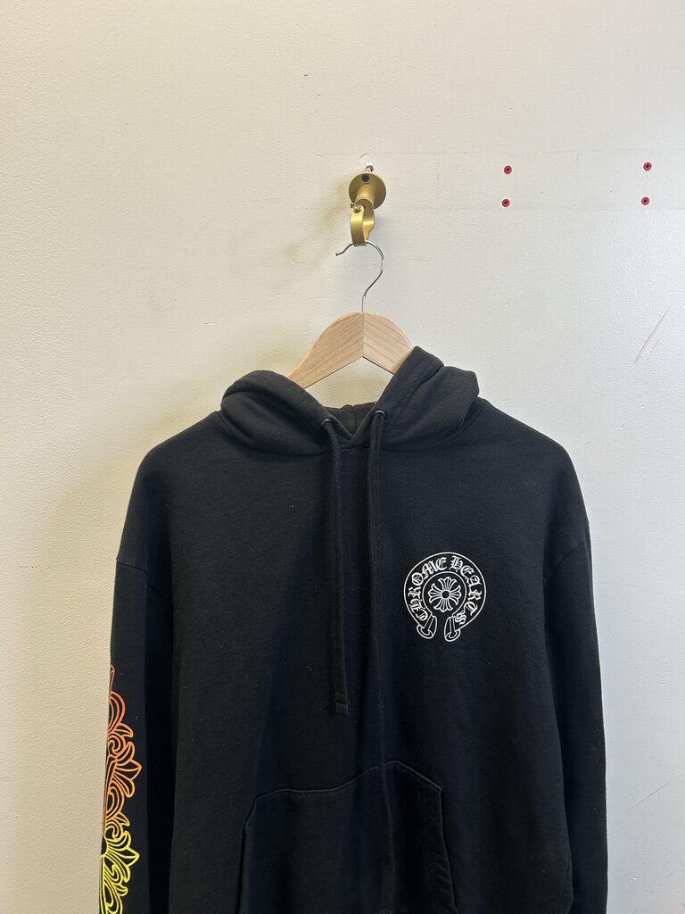 Preowned Chrome Heart Black Fade Orange yellow green Hoodie Sz .S