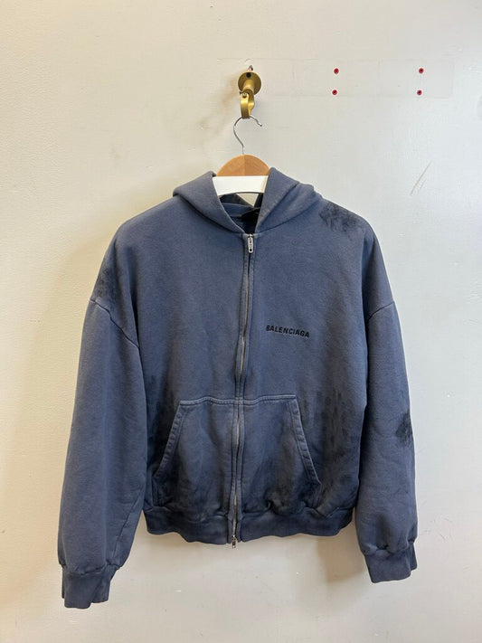 Preowned Balenciaga Blue Black Logo Zip Up Sz.Large