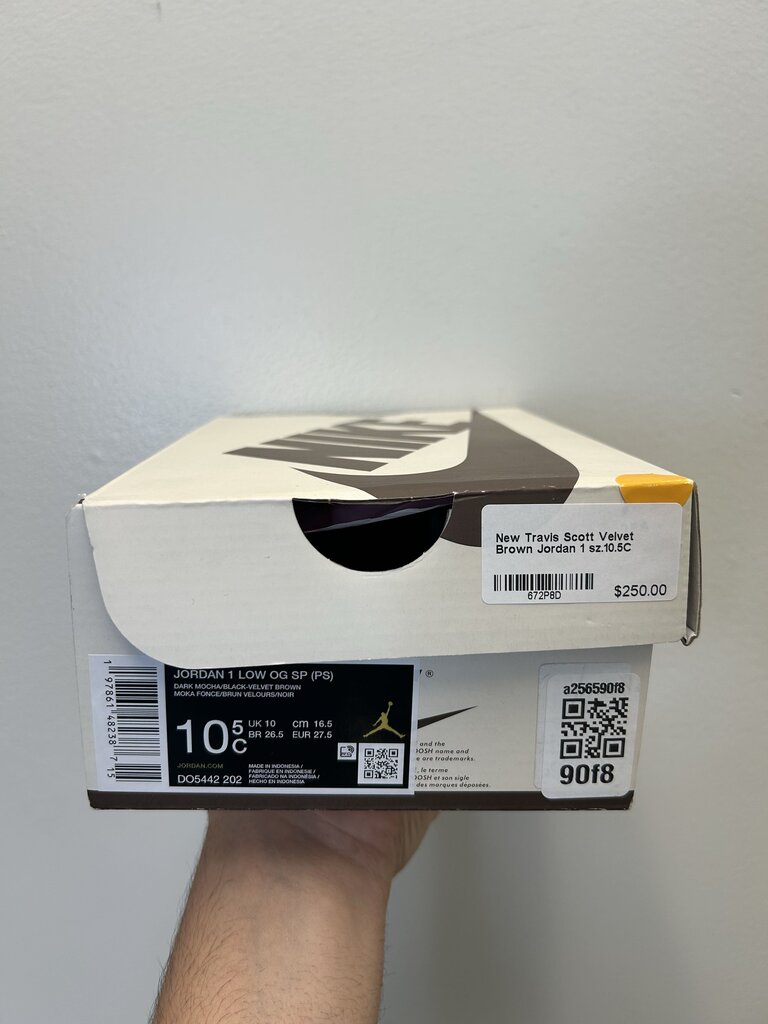 New Travis Scott Velvet Brown Jordan 1 sz.10.5C